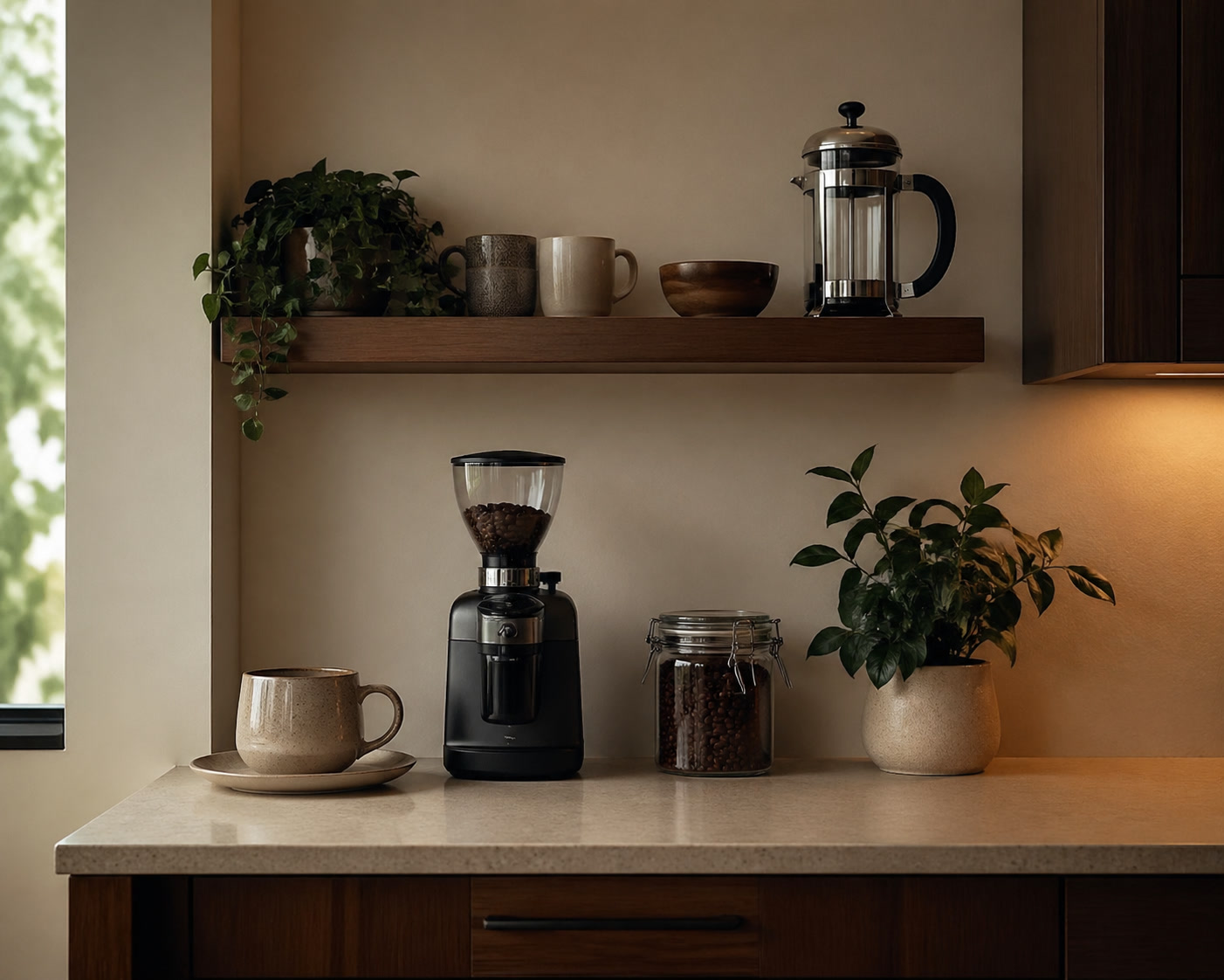 How to Build a Coffee Corner on a Small Counter kitchen editorial image