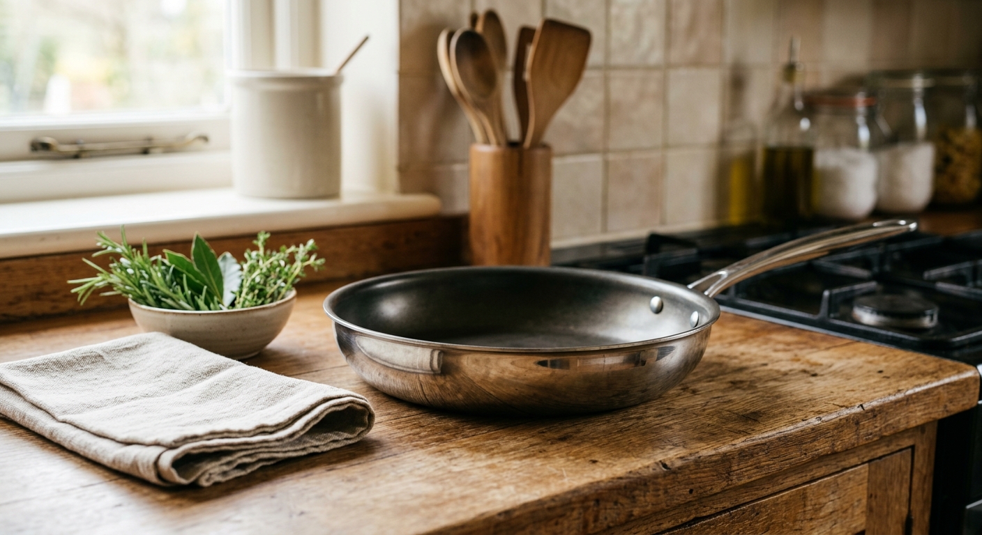 If You Buy One Frying Pan First, Make It This Kind kitchen editorial image