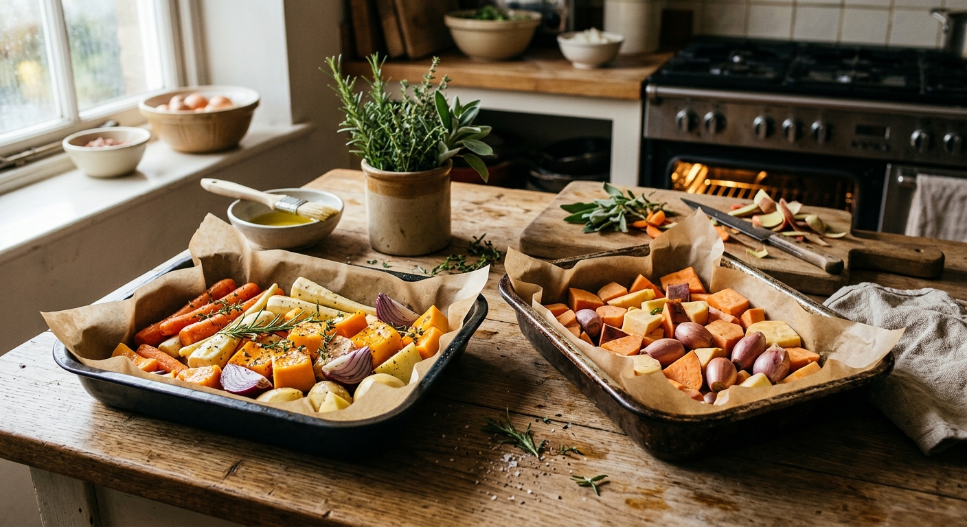 Roasting Tins for Sunday Lunch and Weeknight Trays kitchen editorial image